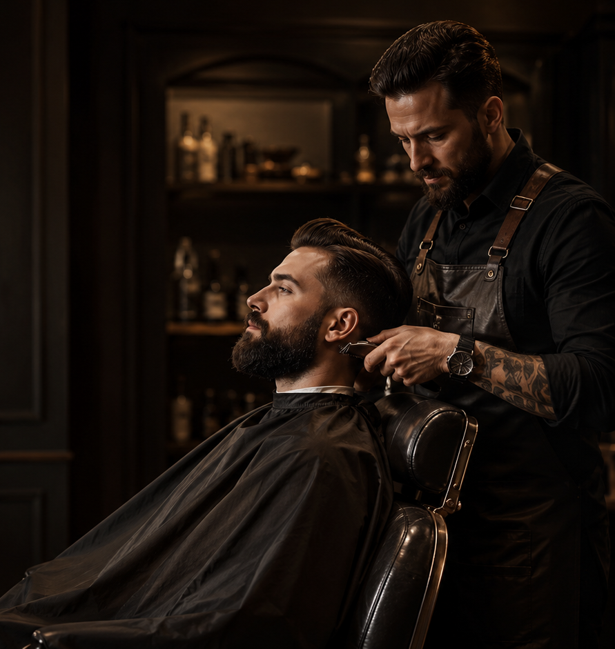 Barbearia masculina com cadeira e ferramentas profissionais
