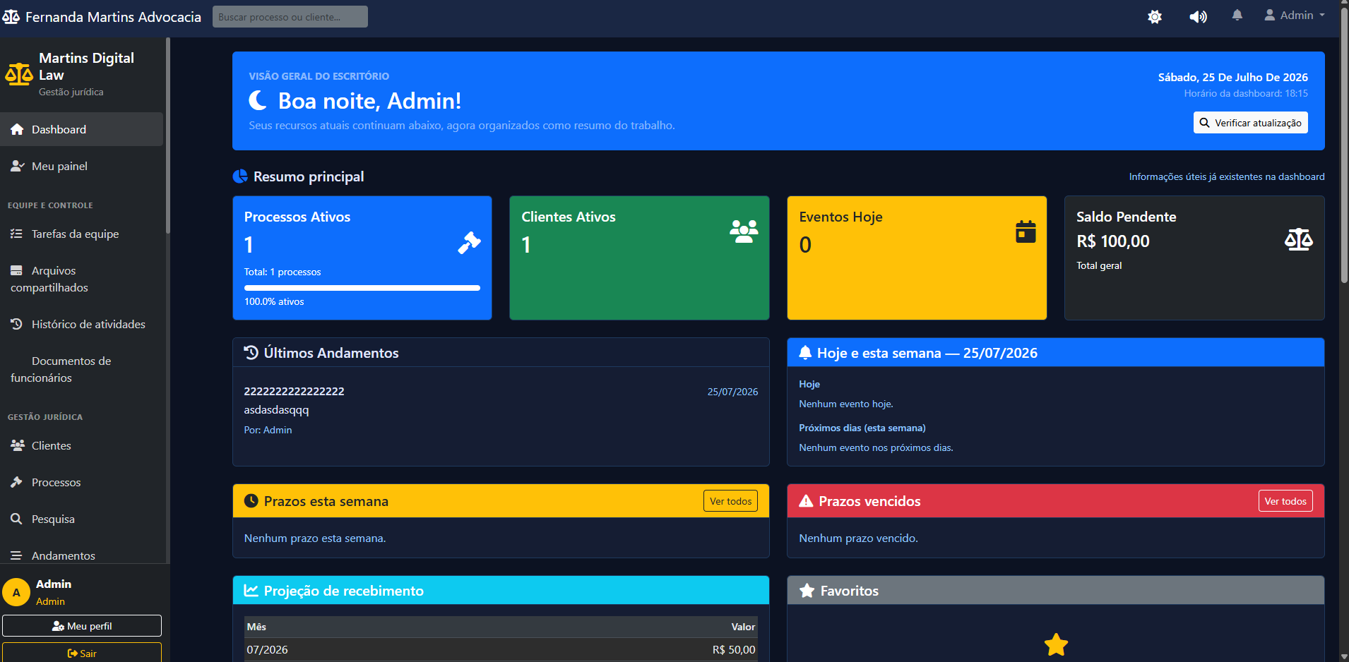 Prévia do projeto Dashboard Jurídica